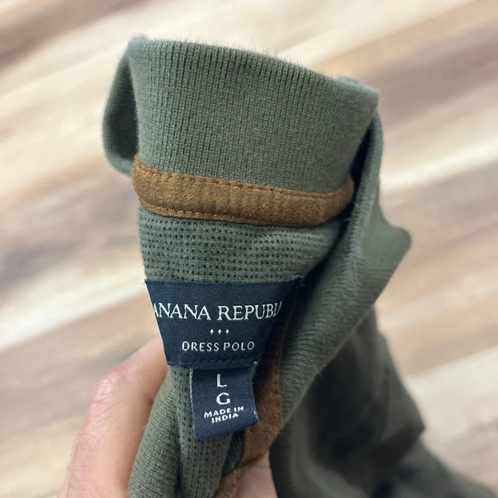 Banana Republic Dress Polo Mens Large Minimalist 100% Cotton Pique Olive Green